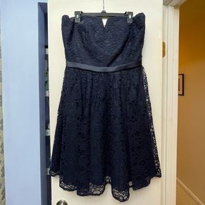 Classic Knee Length Lace Morilee Bridesmaid Dress with Notched Neckline